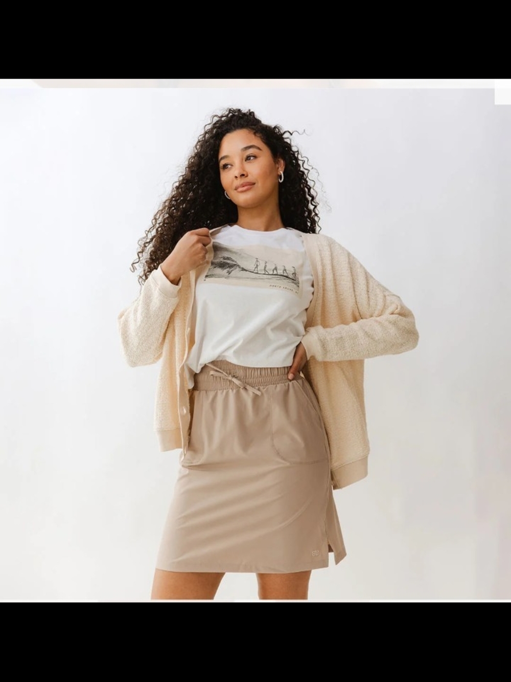 Albion Cream/Tan Elastic-Waist Mini Skirt